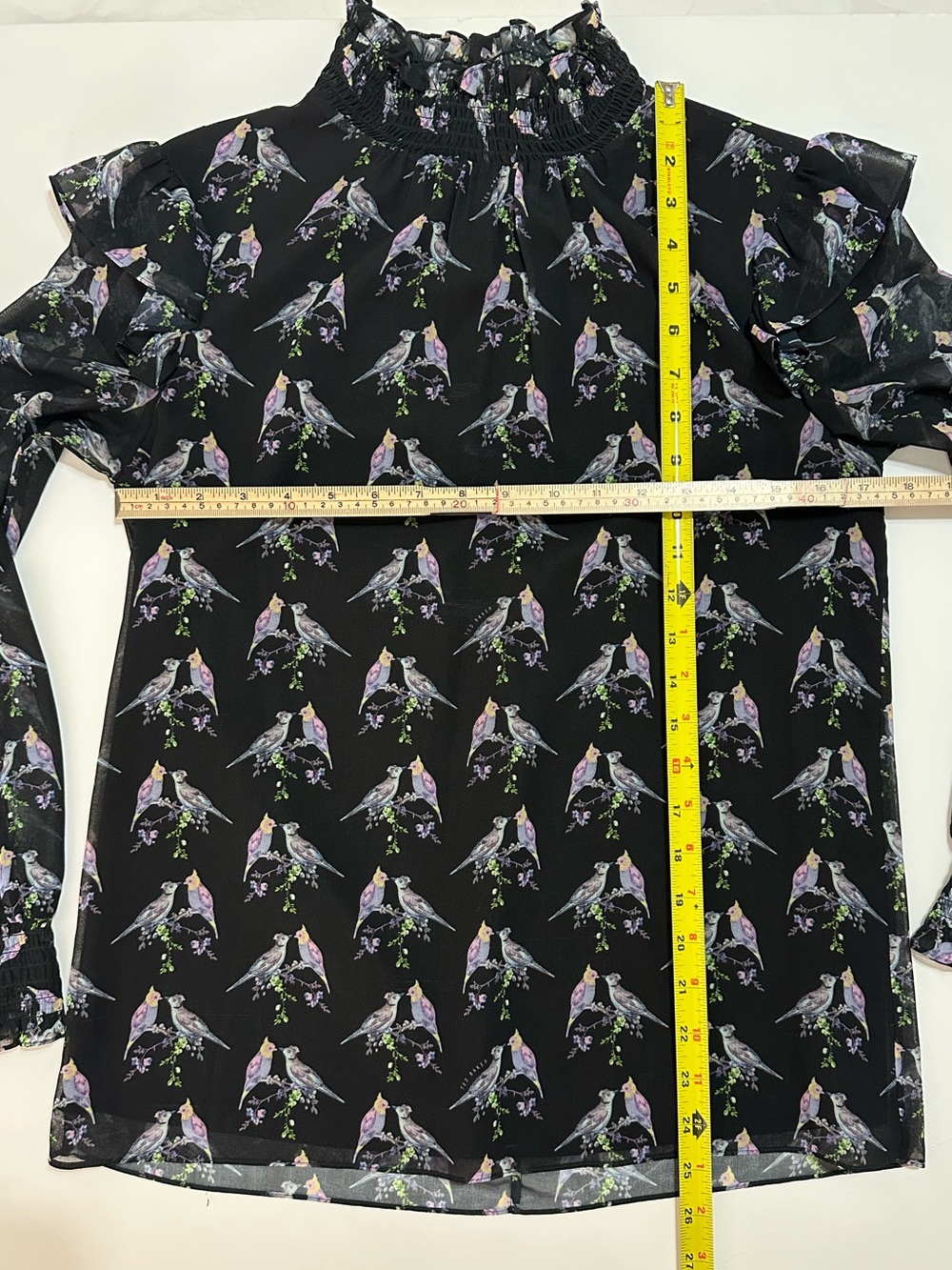 TED BAKER ZABRINA LOVEBIRDS RUFFLE BLOUSE BLACK SHEER CHIFFON SIZE 1 - Picture 3 of 12